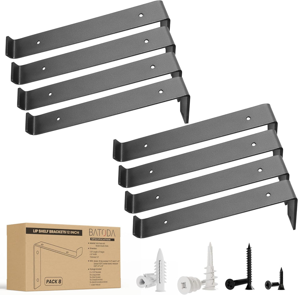 BATODA 12" Z Shelf Brackets with Lip for 11.25" Boards, Heavy Duty,...