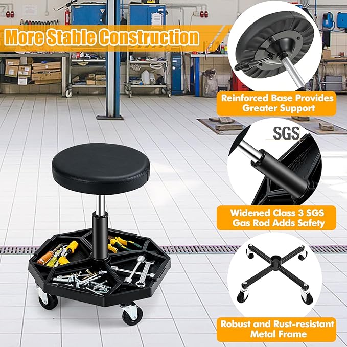 Adjustable Mechanic Rolling Stool, Pneumatic Rolling Stool