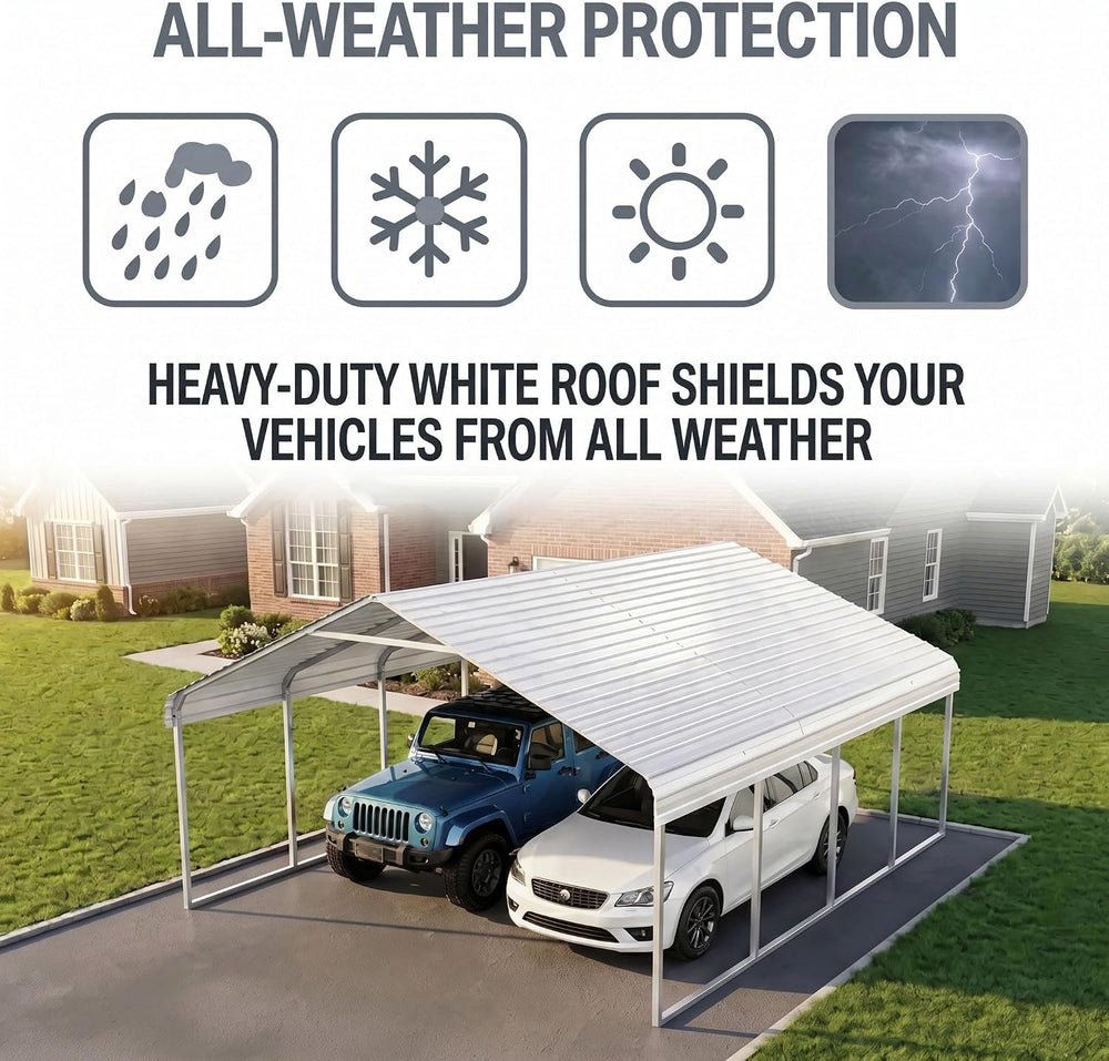 White 10x20 ft Heavy Duty Metal Carport Kit