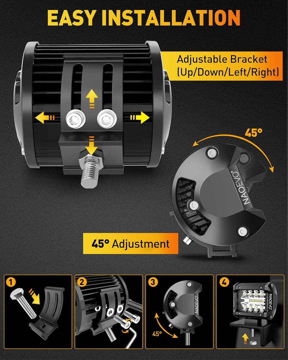 NAOEVO 4 Inch LED Pod Lights, 360W 36,000LM LED Off Road/Fog Lights, 6 Pcs