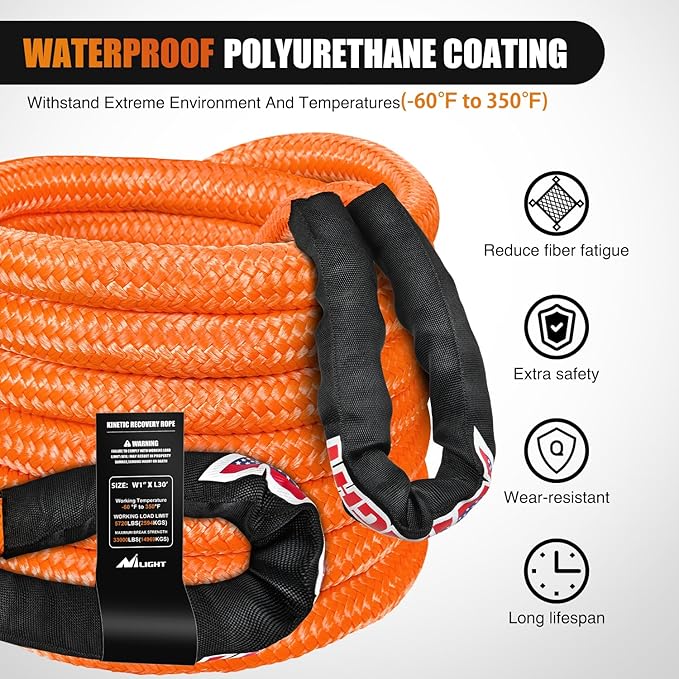 Nilight Kinetic Recovery Rope 33000 LBS 1" x 30ft Snatch Strap Heavy Duty