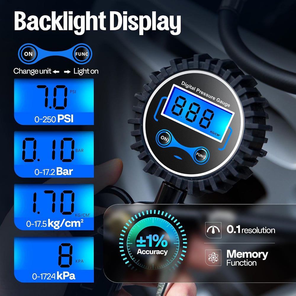 SPECSTAR 2 Pack Digital Tire Pressure Gauge with Inflator, Night Available