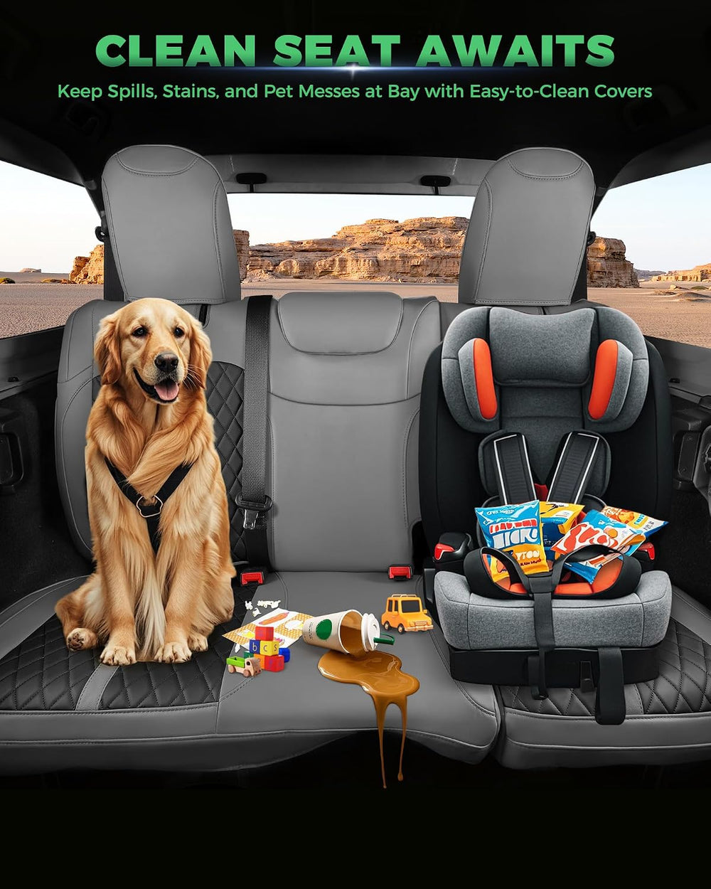 RIDEPOSH for Jeep Wrangler Leather Custom Car Seat Covers Full Set 4 Door