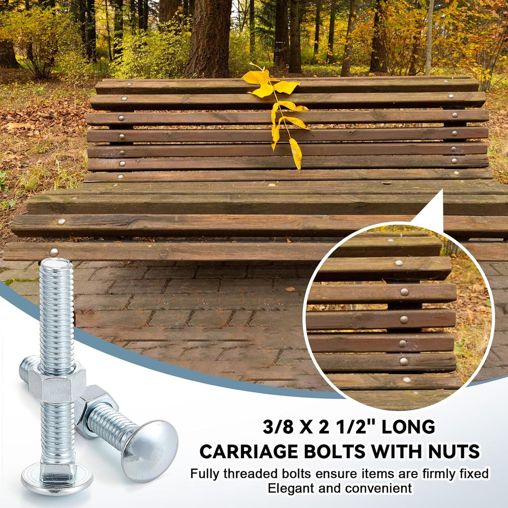 Yaocom 75 Pack Carriage Bolts with Nuts 3/8 x 3-1/2 Inch, Silver