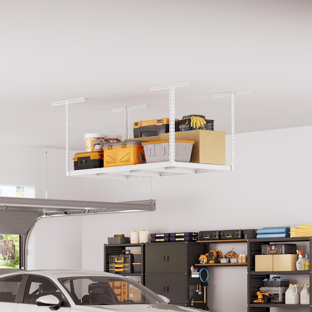 3x6ft Overhead Ceiling Garage Storage Rack, 450LBS Capacity, White