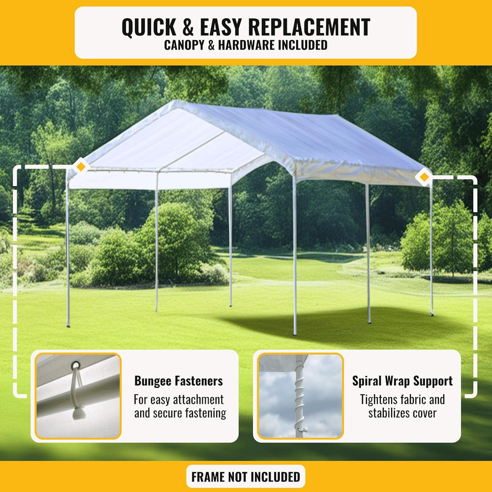 10x20 ft Carport Replacement Canopy Cover - Heavy-Duty Waterproof Tarp with U...