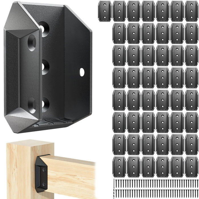 50 Pcs Heavy Duty ADC-12 Aluminum Deck Railing Brackets for 2x4 (Actual 1 ½" x 3 ½") Wood Rail to Post Connection, Deck Railing Connectors with 305 Deck Screws for Wooden Stair Fence Railing
