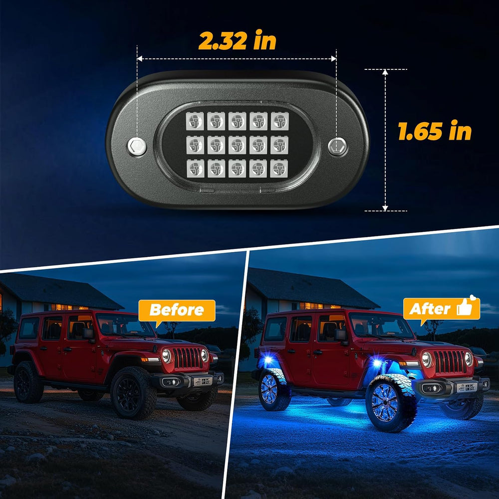 LED RGB Rock Lights for Trucks 14 pods with APP Control Underglow (10 pods)
