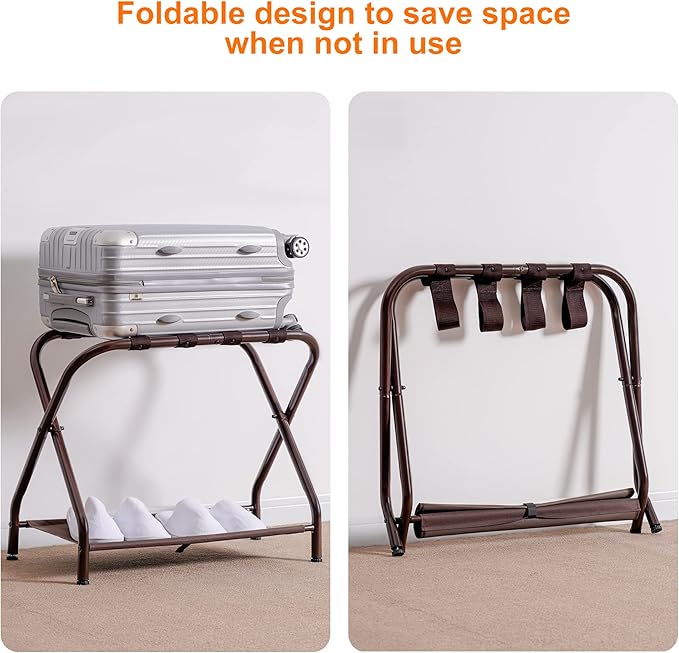 Heybly Luggage Rack, Steel Folding Suitcase Stand (Pack of 2)