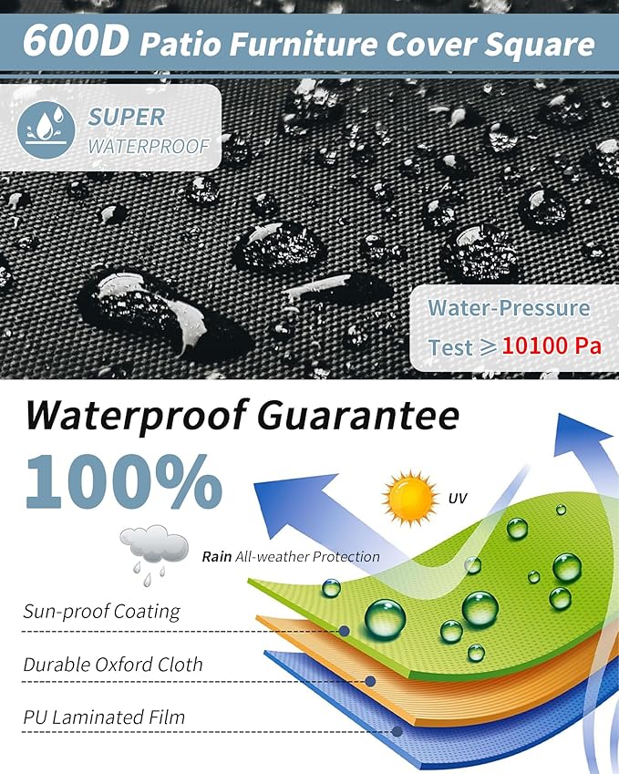 Outdoor Waterproof Furniture Cover, 126W x 74L x 28H inches Heavy Duty 600D