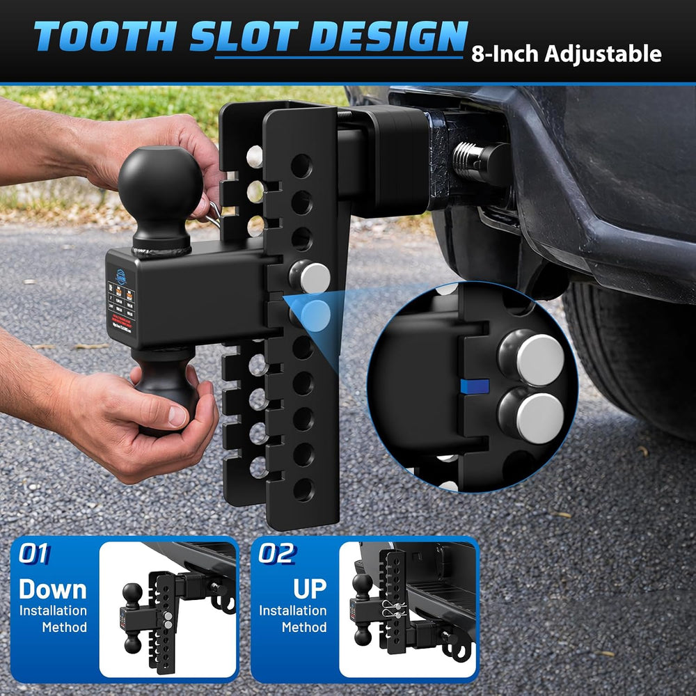 Adjustable Trailer Hitch, 8In Drop Hitch Only Fit 2 Inch Receiver