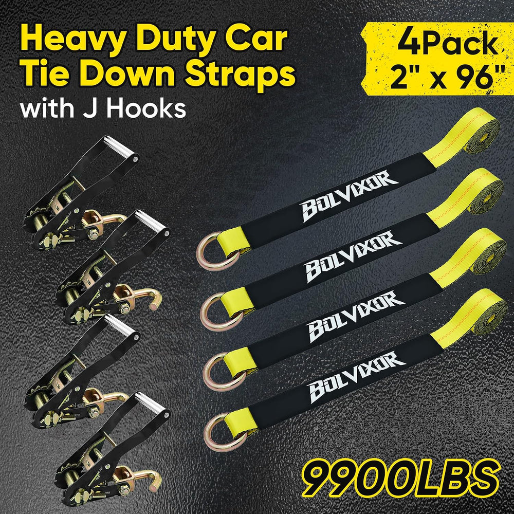 4 Pack Car Tie Down Straps for Trailers 2" x 96" - 9900LBS Break St...