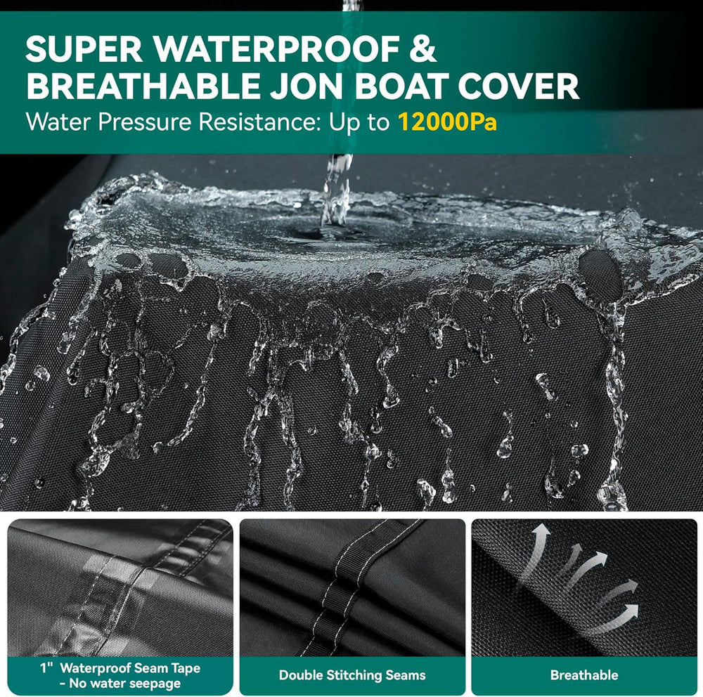 1200D 5-Layer Jon Boat Cover 12-14ft with Motor Cover