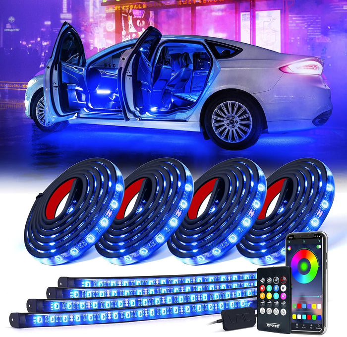 Xprite 8Pcs Car RGB LED Strip Lights, Exterior Underglow & Interior Bluetooth