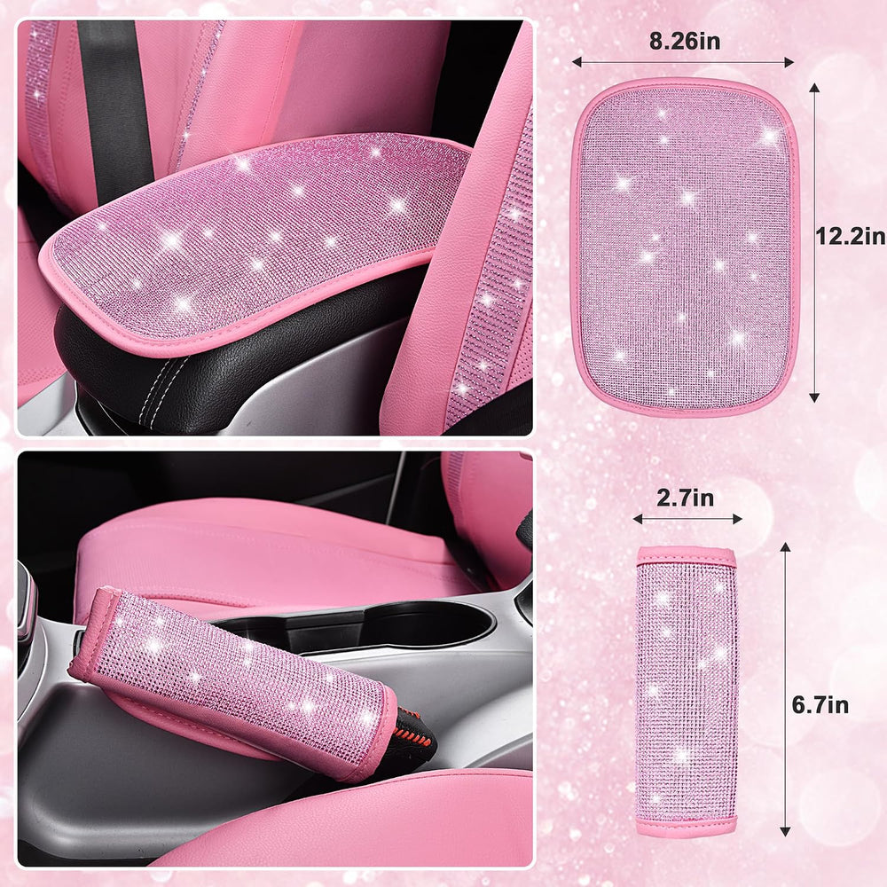 CAR PASS 24 PCS Pink Bling Diamond Accessories Set for Women, Leather Seat Co...
