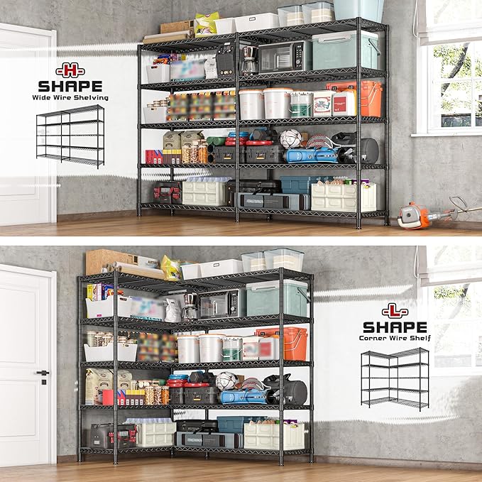 REIBII 72.8" W Storage Shelves Load 1600LBS, 5 Tier Metal Shelving Unit ...