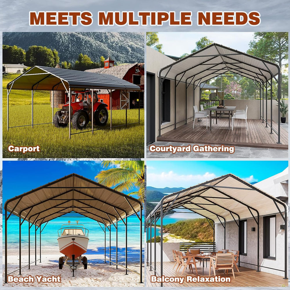 12x20 FT Oversized Metal Carport, Galvanized Steel Car Canopy with Enhanced B...