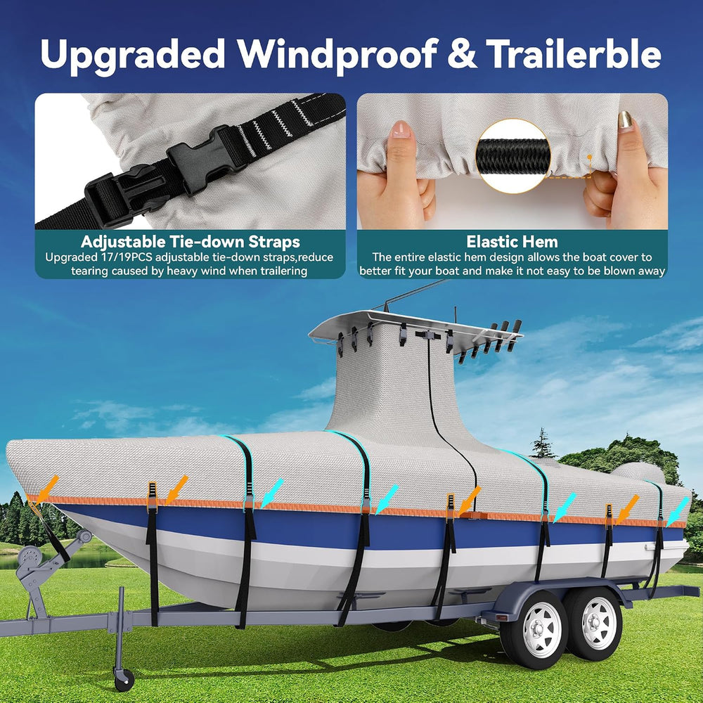 1200D Waterproof 5-Ply T-Top Boat Cover for 22-24ft Center Console Boats