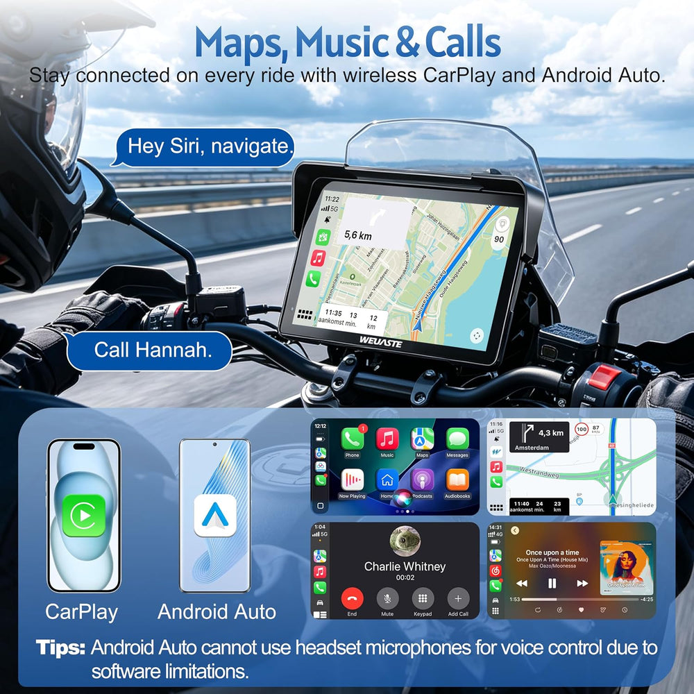 7" Motorcycle CarPlay GPS (Includes 128G SD) with Dual Dash Cam, HD Touc...