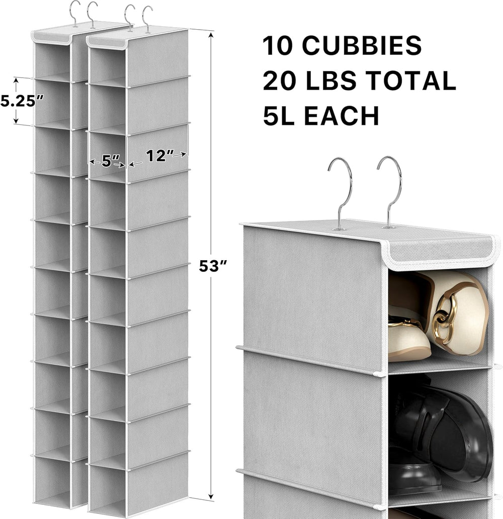 Simple Houseware 2 Pack 10 Shelves Hanging Shoe Organizer, Gray