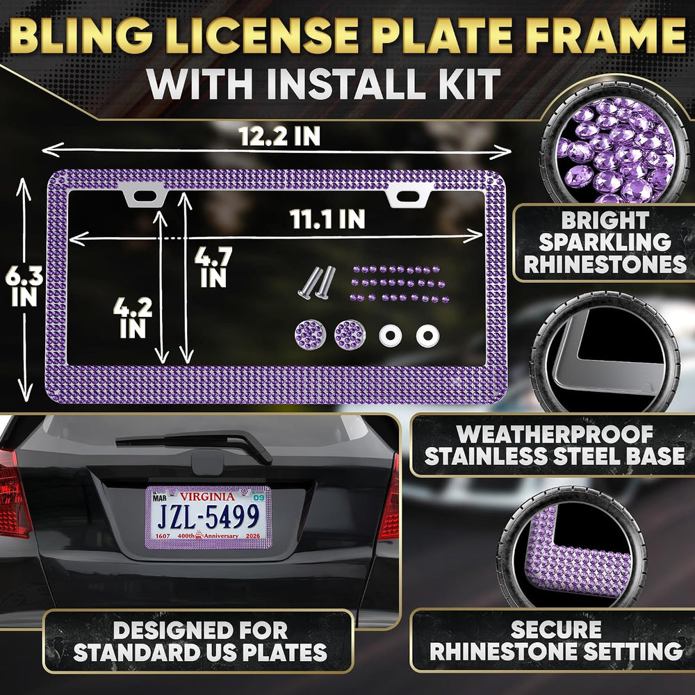 Purple Bling Car Accessories Set, 27 Pcs, for Women Drivers