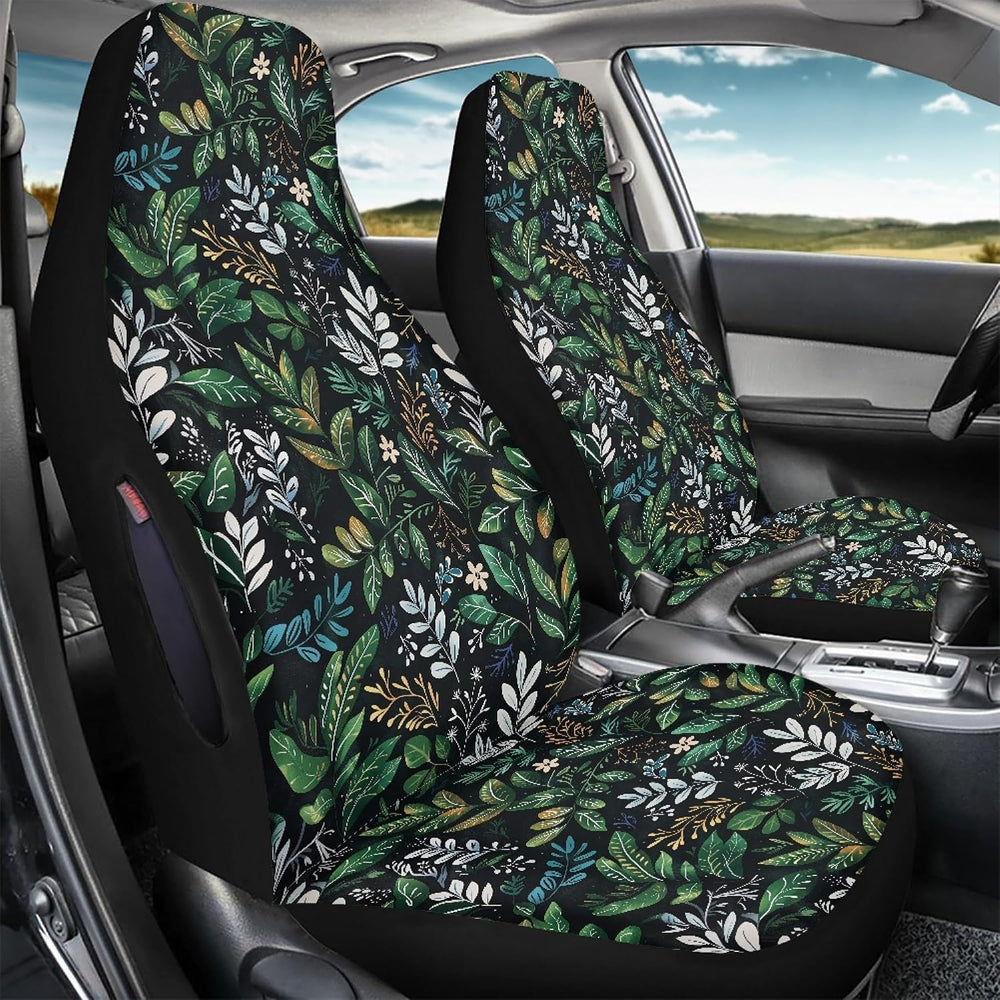 Green Plant Print Waterproof Car Seat Covers Front Seats Only,Universal Fit f...
