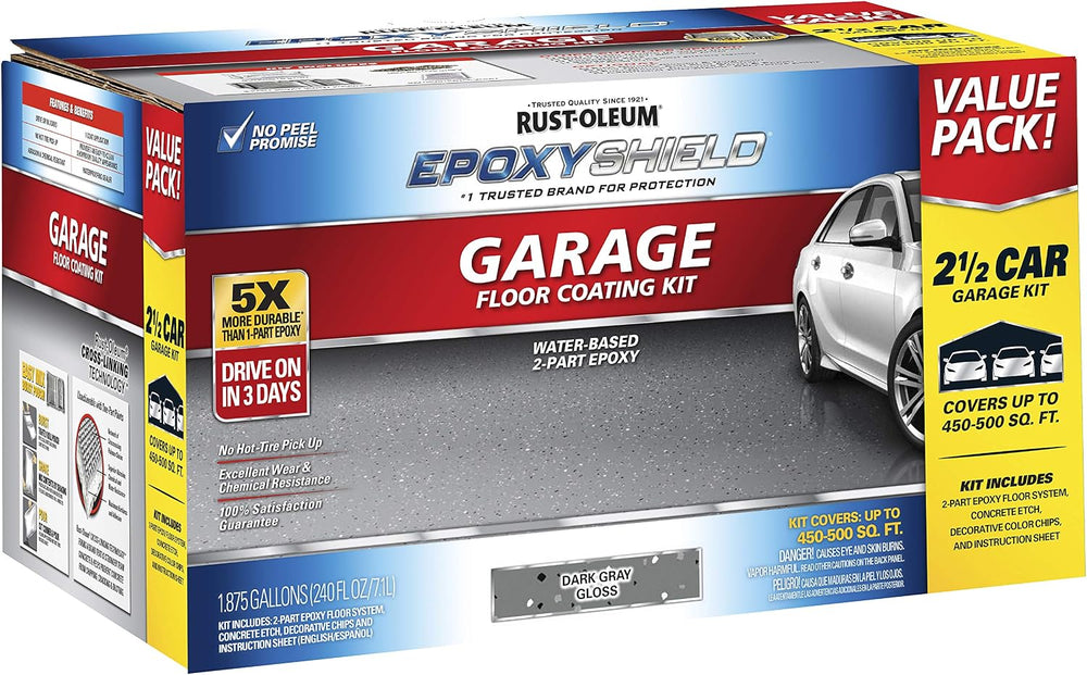 Rust-Oleum EpoxyShield Garage Floor Coating, Gloss Dark Gray, 2.5 Car Kit