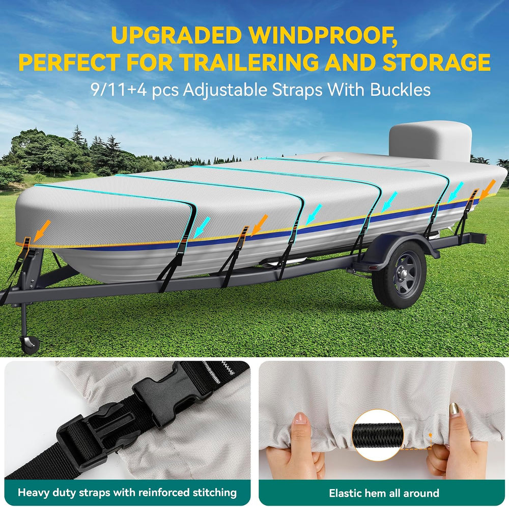 Heavy Duty 5 Layers 1200D Jon Boat Cover 12ft - 14 ft with Motor Cover