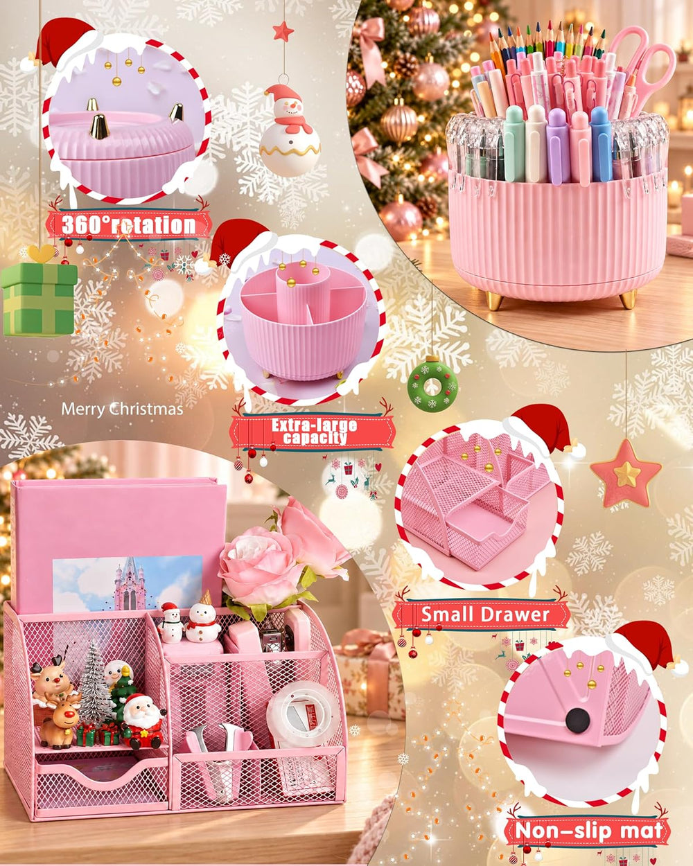 Pink Desk Accessories 21-Piece Office Supplies Gift Set for Women