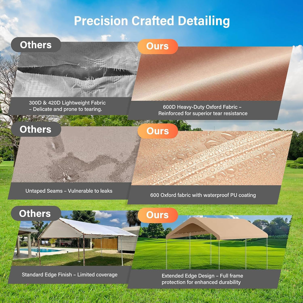 10x20 Canopy Replacement Cover, Outdoor Carport Canopy Top Only, Beige