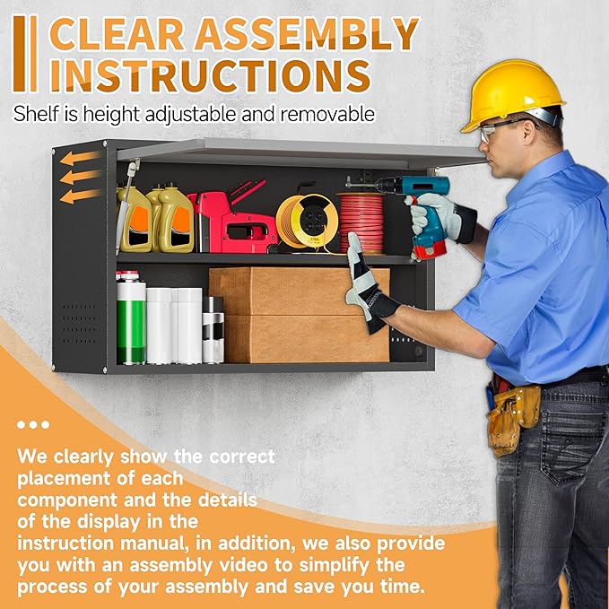 Metal Garage Wall Cabinet with Up-Flip Door, Float Tool Cabenit with Adjustable