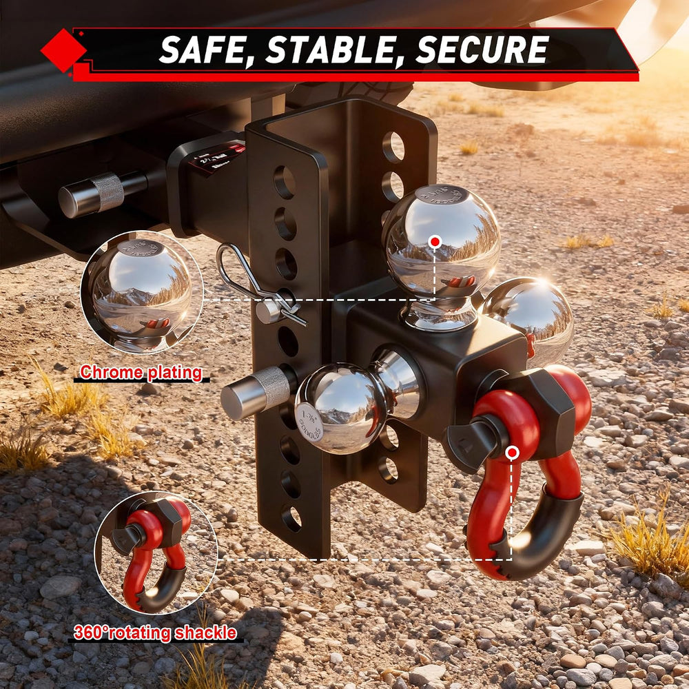 TYT Adjustable 4-in-1 Tri-Ball Hitch Ball Mount for 2-Inch Receiver