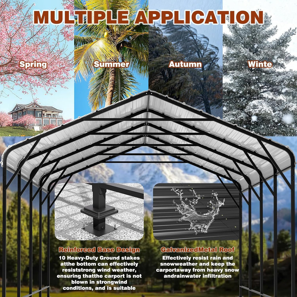 12x20 FT Oversized Metal Carport, Galvanized Steel Car Canopy with Enhanced B...
