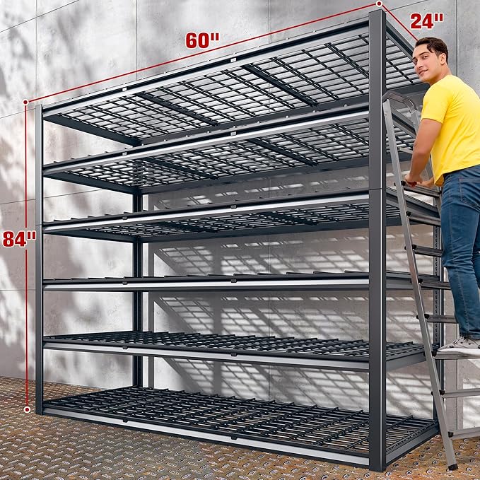 REIBII 60" W Garage Shelving, 2900LBS Storage Shelves, 6 Tier Heavy Duty...