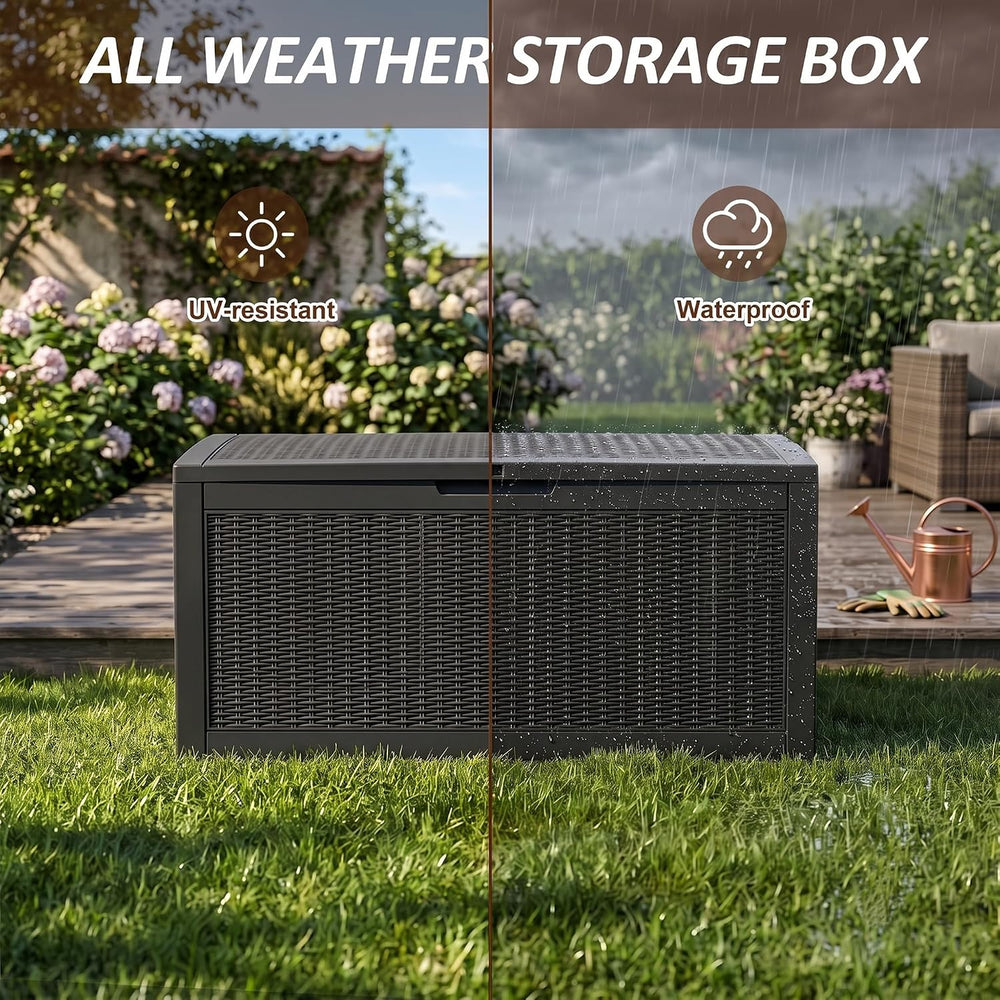 Vixzen 160 Gallon Deck Box, Lockable Waterproof Resin Storage Box,Black