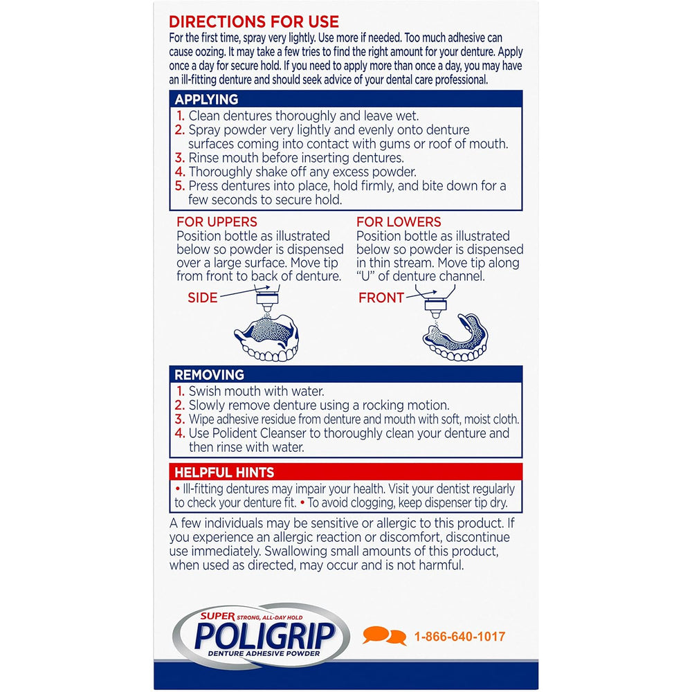 Super Poligrip Denture Adhesive Powder, 1.6 Ounces (Pack of 6)