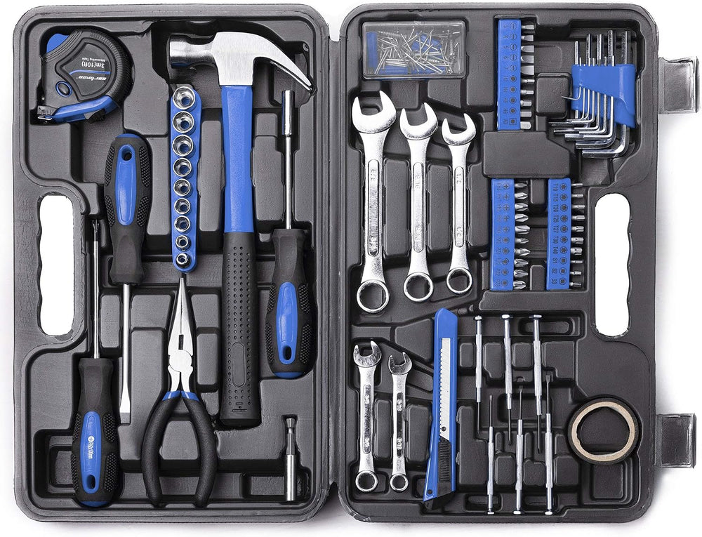 CARTMAN 148-Piece Household Tool Set, Blue Tool Kit with Plastic Toolbox