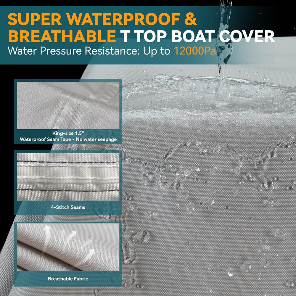 1200D Waterproof 5-Ply T-Top Boat Cover for 22-24ft Center Console Boats