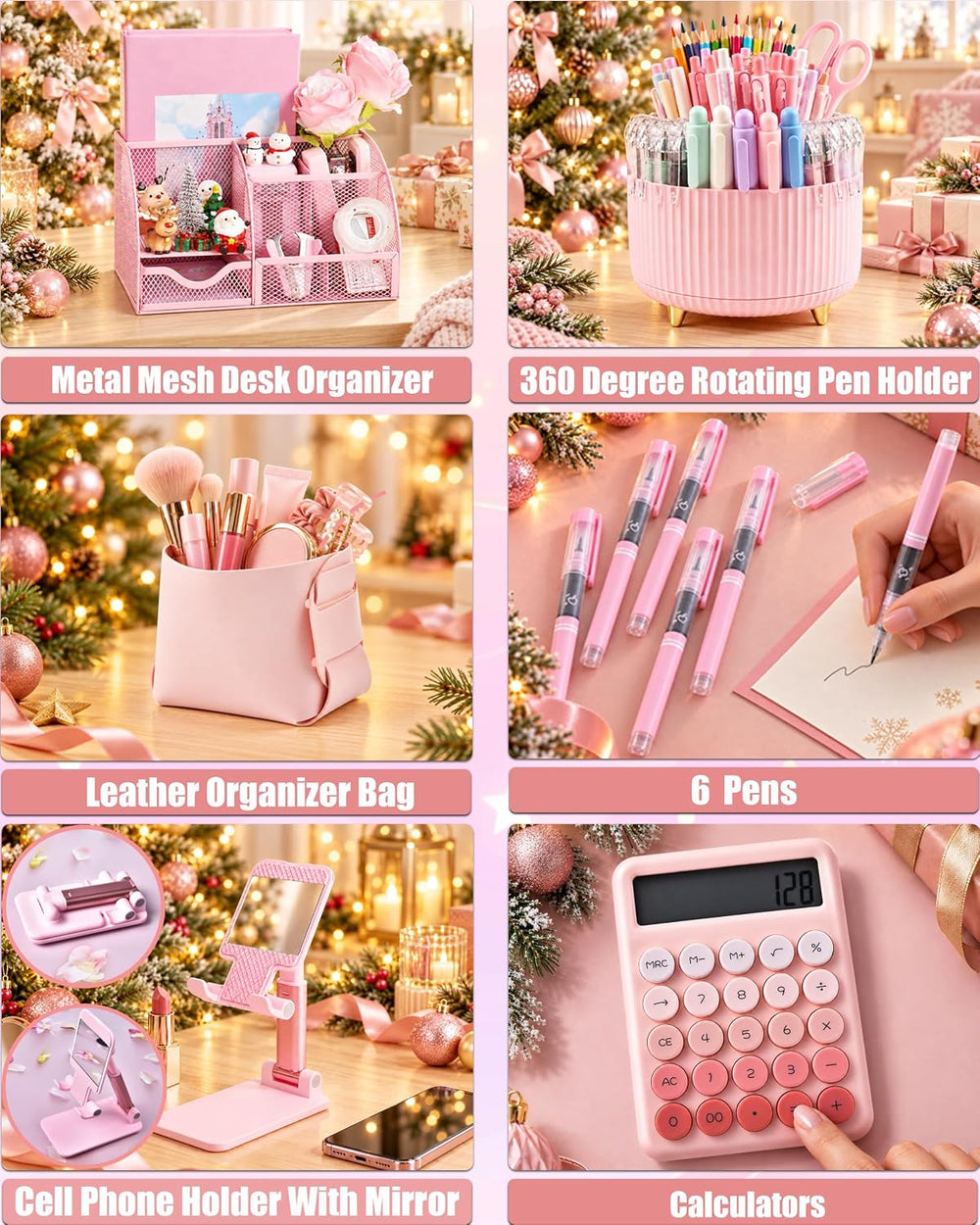 Pink Desk Accessories 21-Piece Office Supplies Gift Set for Women