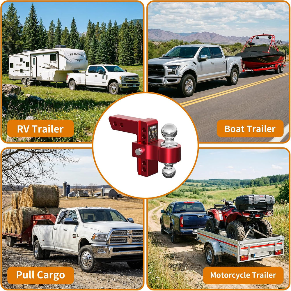 Red Adjustable Trailer Hitch for 2.5 in Receiver, 6 in Drop/Rise