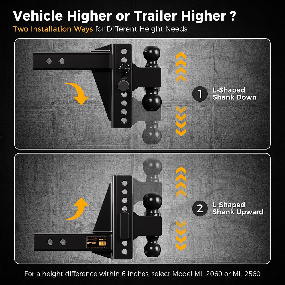 CAMMOO Adjustable Trailer Hitch for 2inch Receiver & 6 inch Rise/Drop Hitch