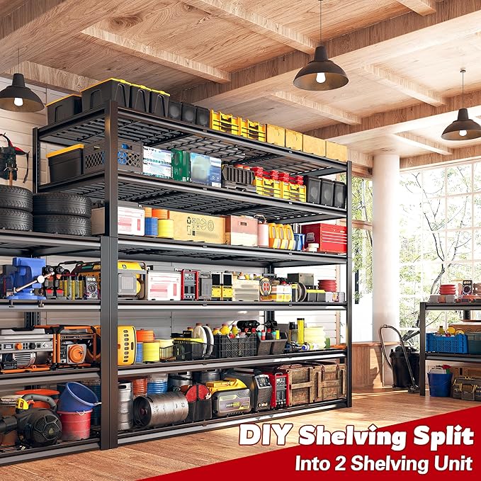 REIBII 60" W Garage Shelving, 2900LBS Storage Shelves, 6 Tier Heavy Duty...