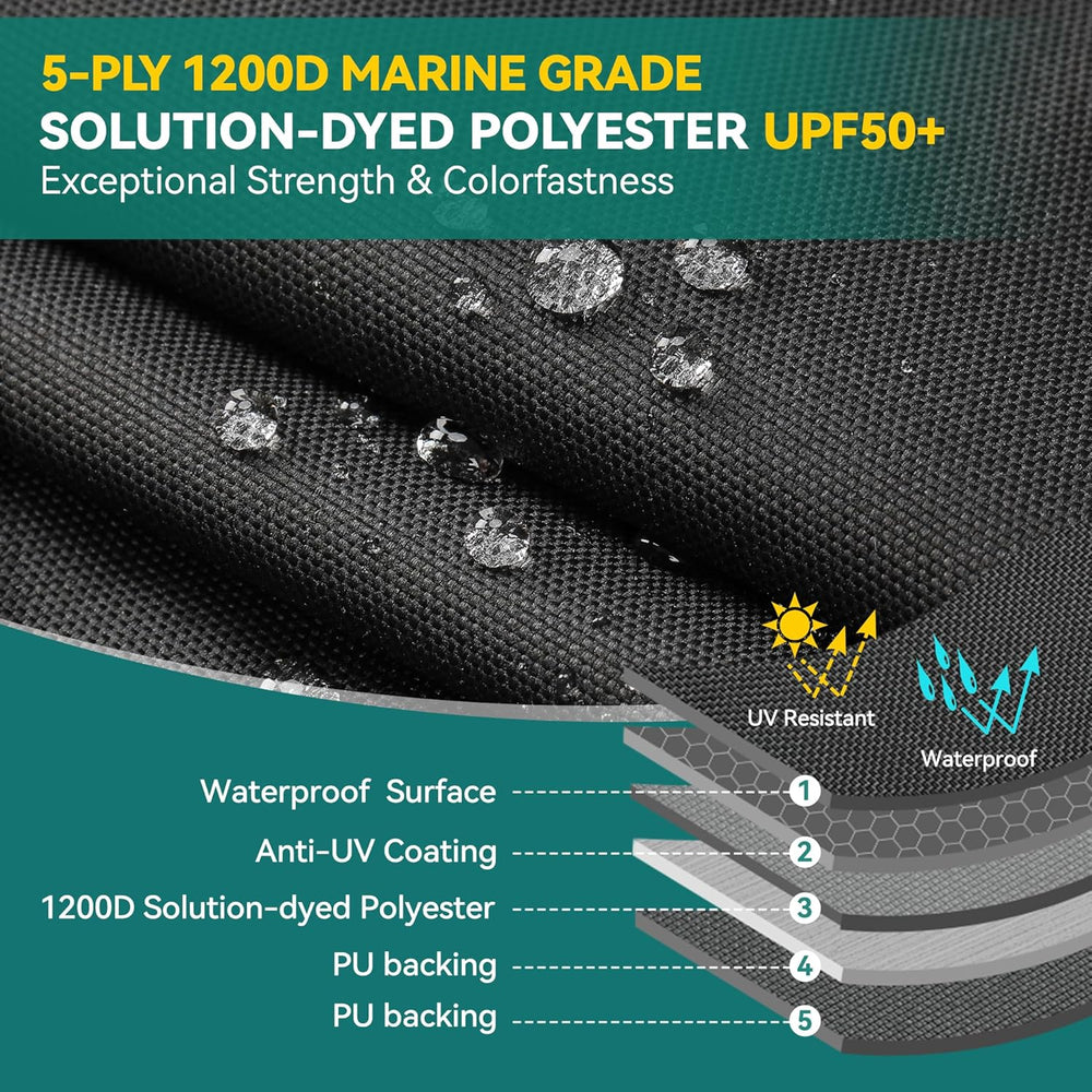 1200D 5-Layer Jon Boat Cover 12-14ft with Motor Cover