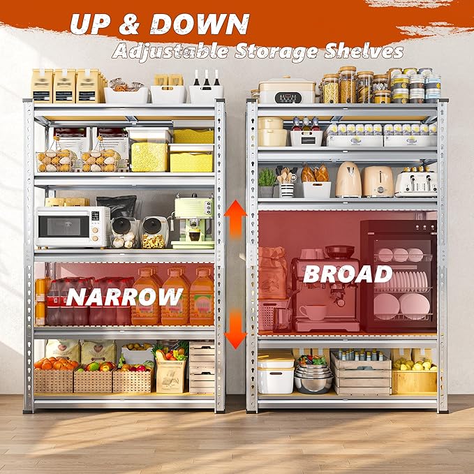 REIBII Garage Shelving, 5 Tier Storage Shelves Load 2020LBS, Adjustable Garag...