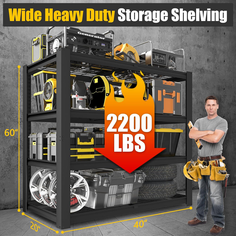 PrimeZone 40" W Heavy Duty Garage Shelving 2200 LBS 4 Tier Storage Shelves