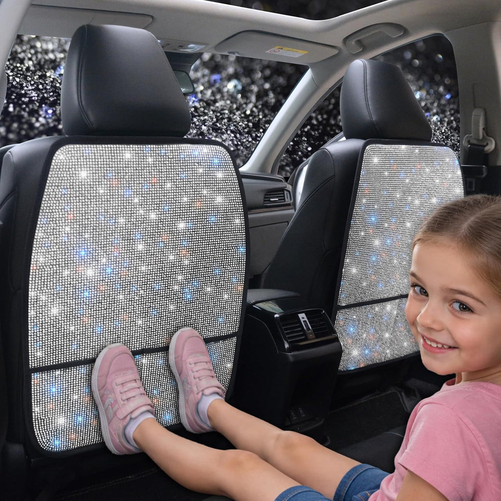 Bling Crystal Car Seat Back Kick Protectors with Storage, Sparkly Diamond Kic...
