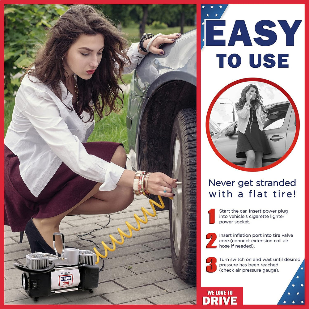 Tire Inflator Portable Air Compressor – 12V DC Air Pump for Car Tires, 150 PS...