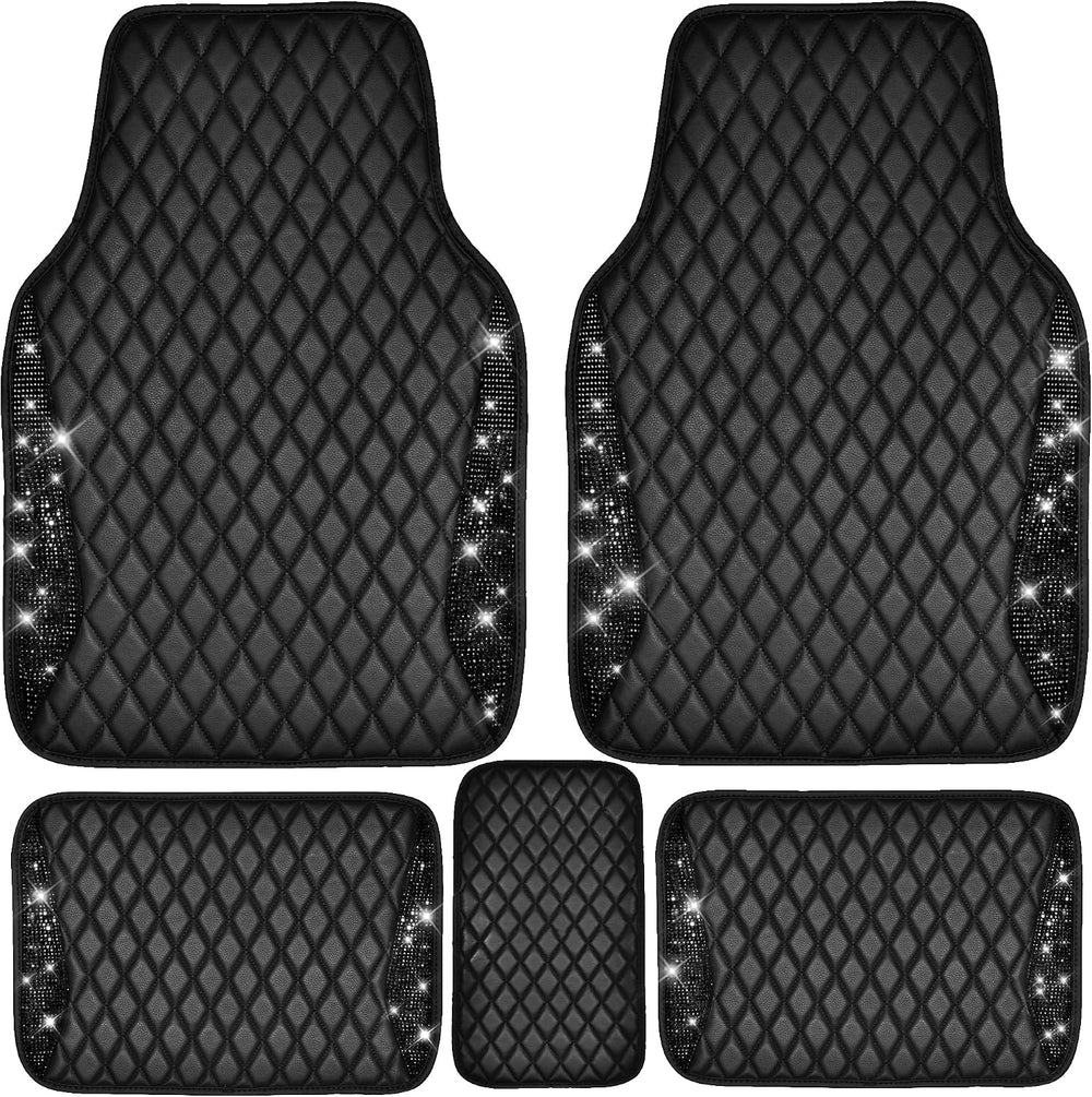 CAR PASS Bling Leather Car Mats Shining Diamond Floor Mats Sparkly Glitter Cr...