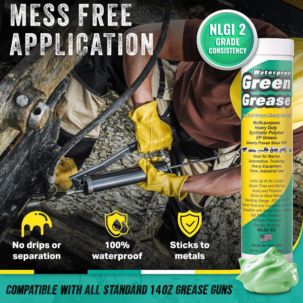 14oz Ultra Heavy Duty Green Grease Tube for Grease Gun - USA Made (10 Pack)