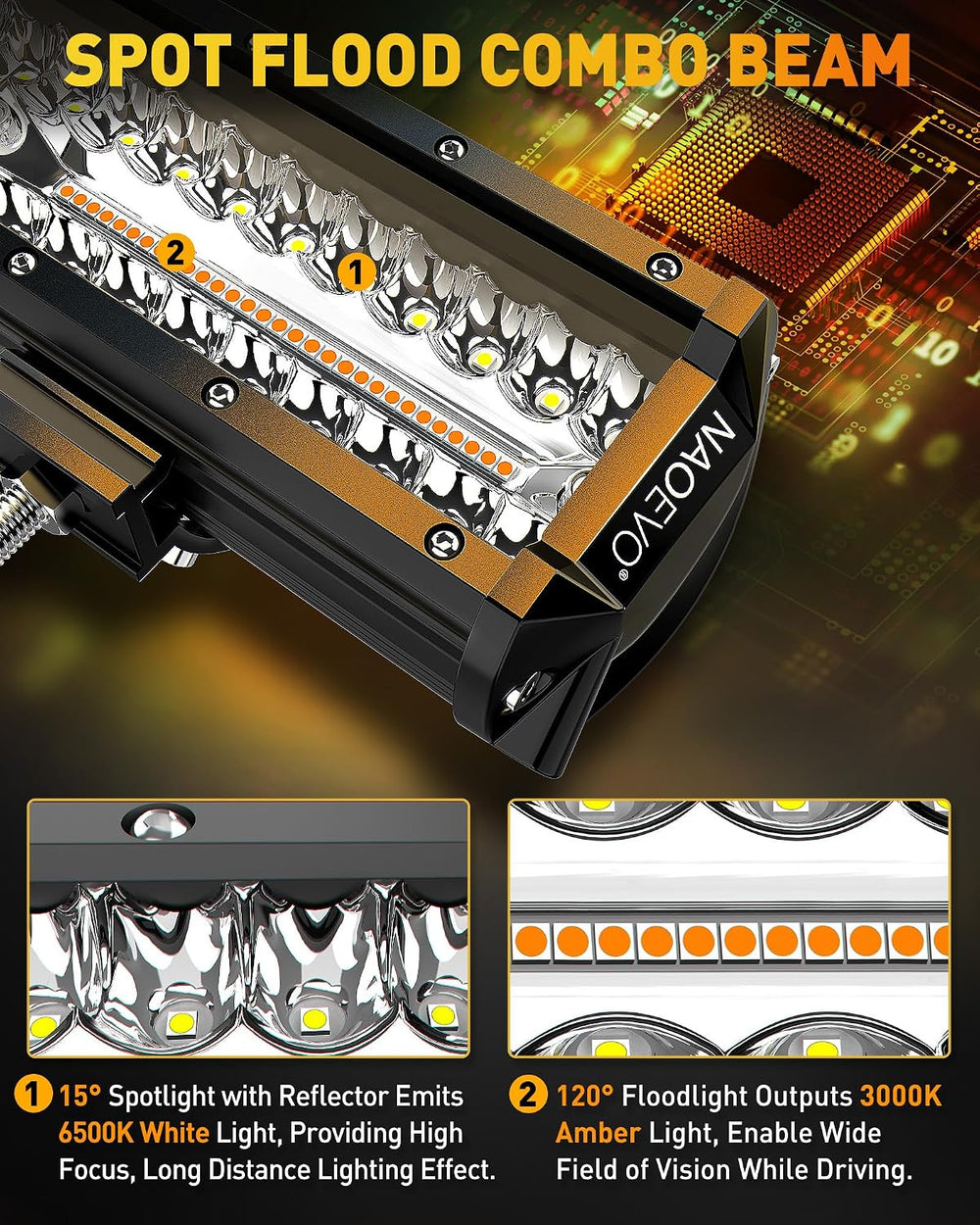 NAOEVO 12 Inch LED Light Bar with Wiring Harness, Offroad/Fog Lights, 3Mode